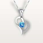 Close-up of Pure Silver S999 Heart Pendant with Blue Diamond finish, showcasing a chic Korean style silver pendant