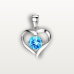 Pure silver diamond heart pendant with blue diamond accent