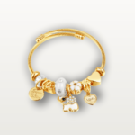 Elephant charm bracelet with floral motifs in gold finish