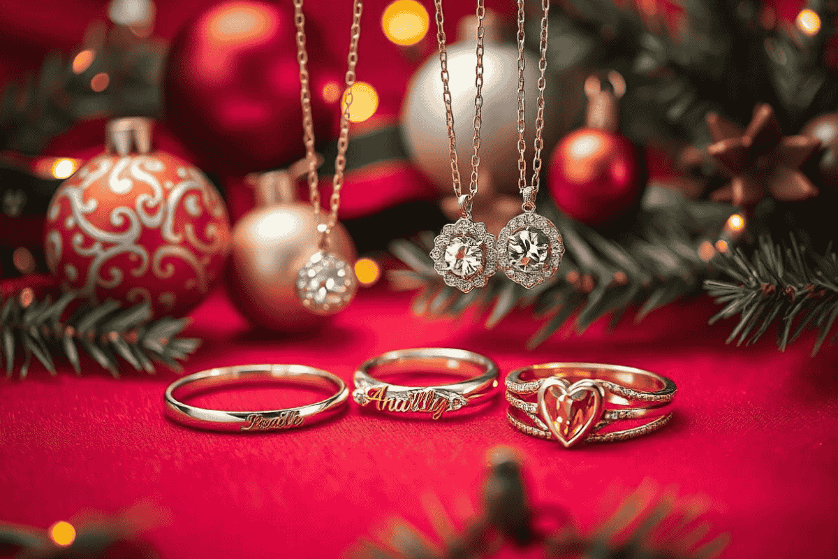Holiday gift guide featuring personalized jewelry and chic accessories for trendy parents.