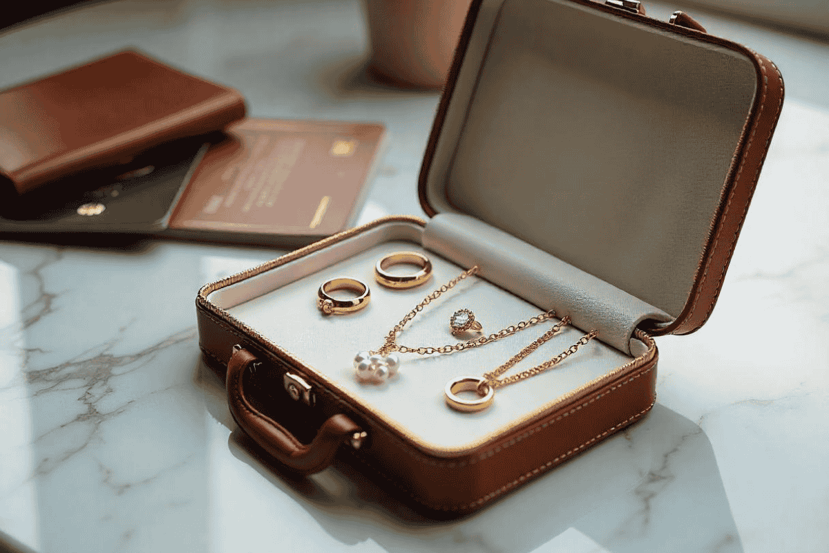Travel jewelry essentials neatly organized in a travel case for stylish adventures.