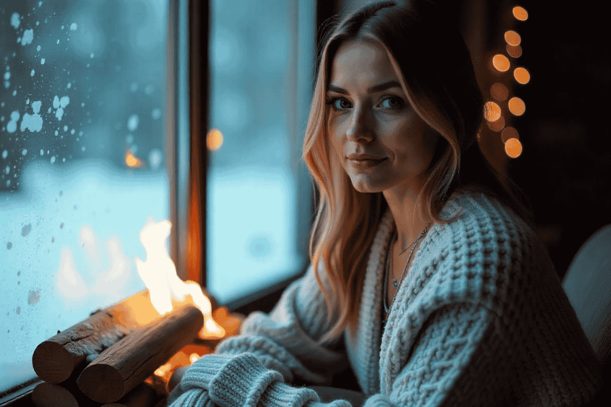 Cozy jewelry styling with layered necklaces and rings perfect for winter fashion.