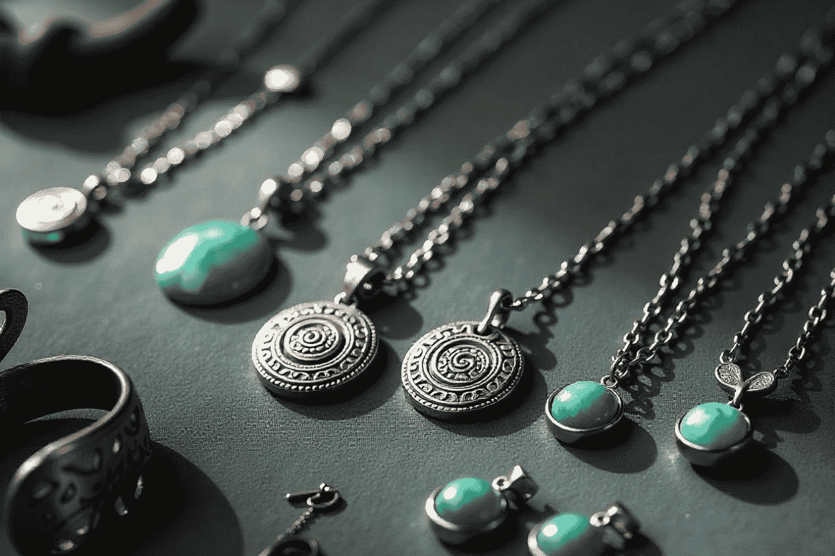 Display of Maori-inspired jewelry including koru pendant necklaces, pounamu earrings, tiki rings, and Maori bracelets on a natural textured background, showcasing intricate designs and cultural significance.