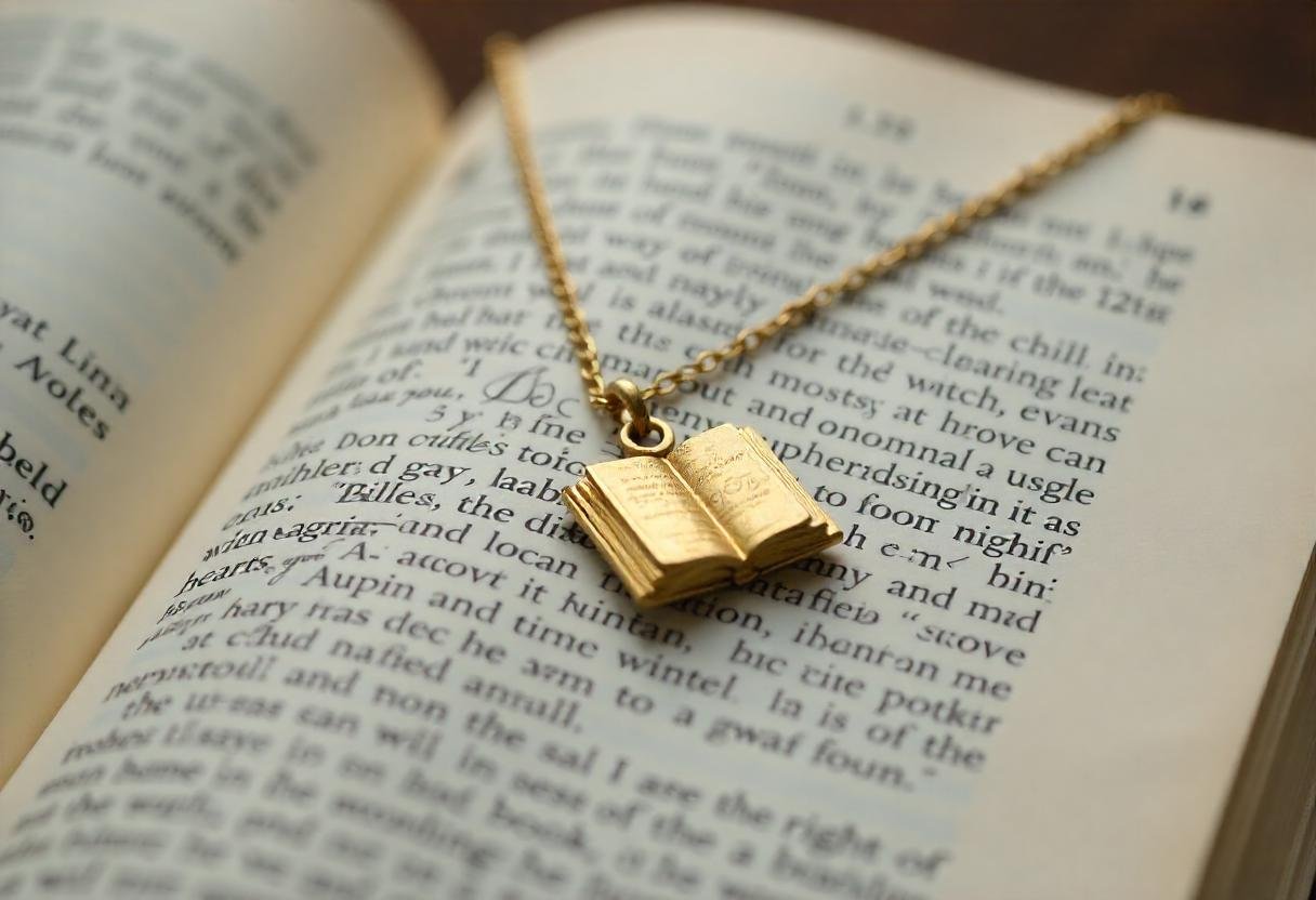 Literary-inspired jewelry with book charms and engraved quotes for book lovers in London.