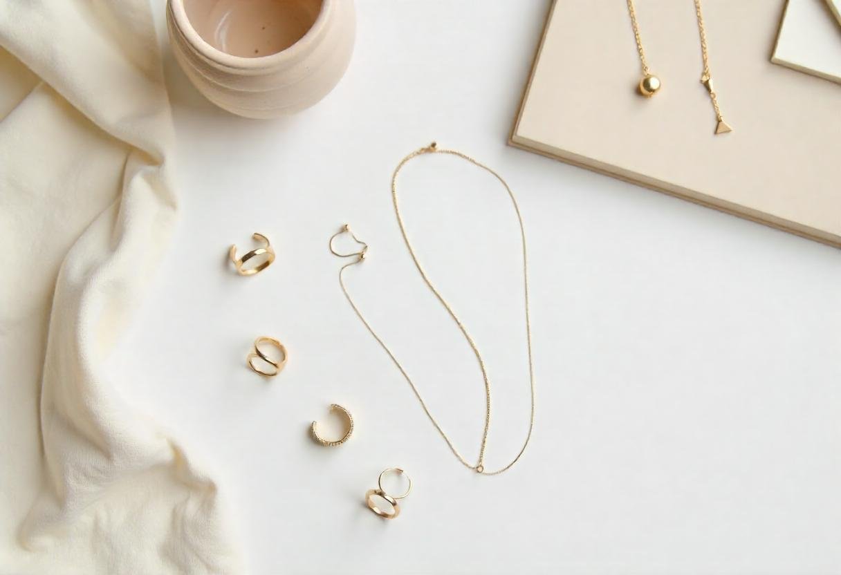 A Scandinavian-inspired minimalist jewelry set featuring sleek silver and gold designs.