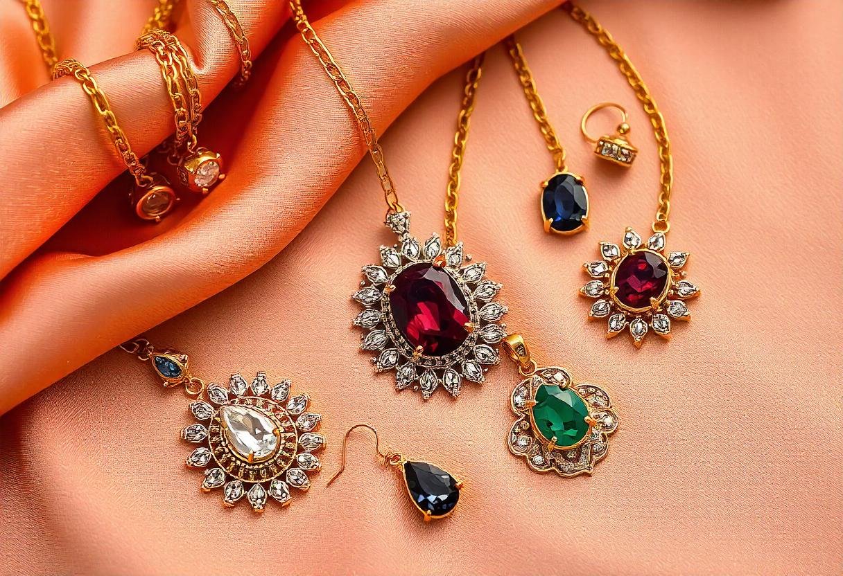 A close-up of timeless jewelry materials featuring gold and gemstones, embodying elegance and sophistication.