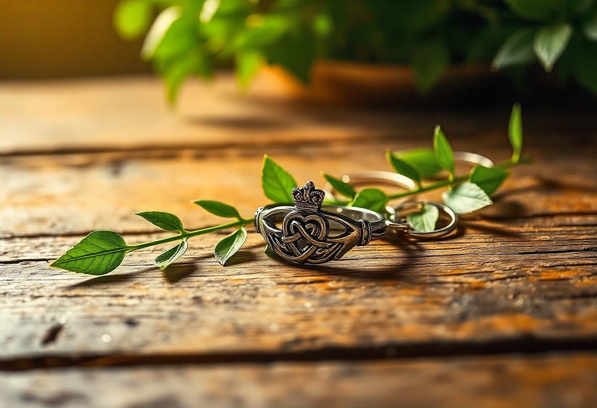 Irish folklore-inspired jewelry, including Claddagh rings and Celtic knot necklaces, a meaningful gift for any occasion.