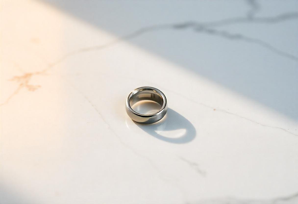 A close-up of a polished titanium ring showcasing its strength and modern design.