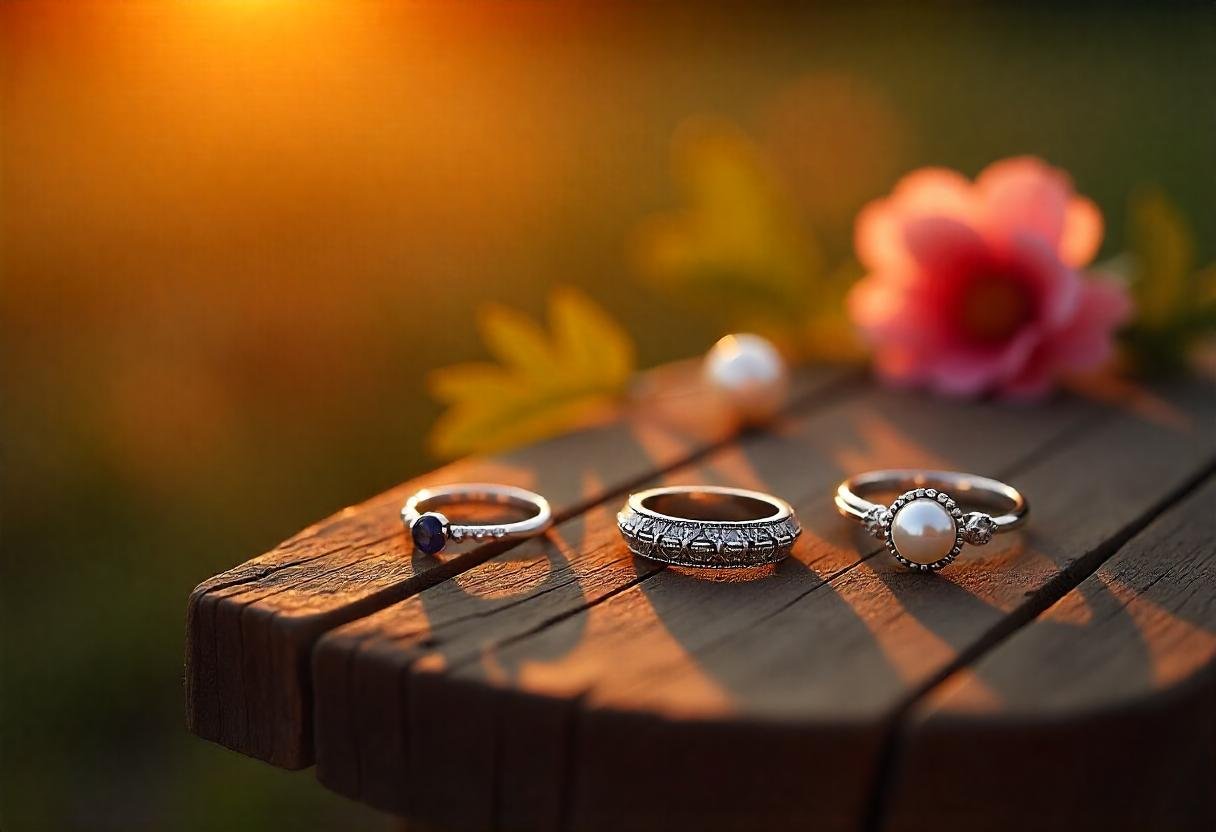 rustic countryside jewelry featuring natural materials like wood, pearls, and sterling silver