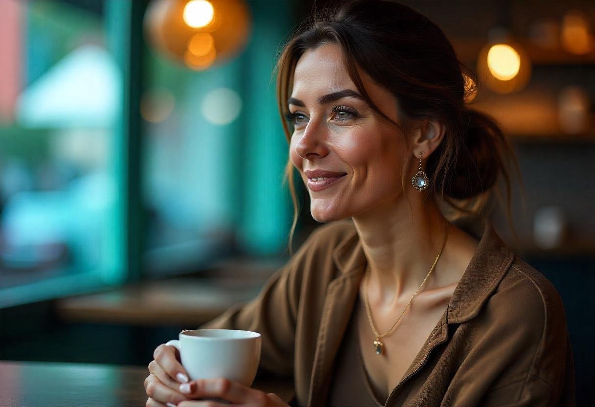 Celebrity-inspired jewelry styling by customers featuring minimalist designs with coffee-inspired tones.